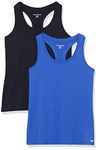 Amazon Essentials Women's Tech Stretch Racerback Tank Top (Available in Plus Size), Pack of 2, Bright Blue/Black, L