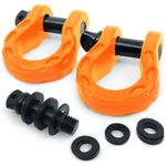 GearAmerica Mega Shackles Orange (2PK) | 68,000 lbs Capacity - Stronger than 3/4" D Rings | Tow Shackle + 7/8" Pin + Washers | Securely Connect Tow Strap or Winch Rope to 4x4 for Off-Road 4x4 Recovery