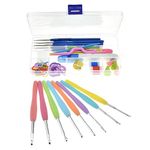 Palshiv Rubber Knitting Crochet Hook Needle Set, 52Pcs Ergonomic Sewing Knitting Needle Kit With 16Pcs Soft Grip Handles Hook 0.6Mm-6Mm,1 Scissor,1 Tape Measure,3 Tapestry For Hand Knitted,Multicolor