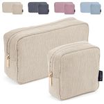 MAGEFY 2 Pcs Small Makeup Bag for Women, Corduroy Makeup Pouch for Girls Cosmetic Bag for Purse (Beige)