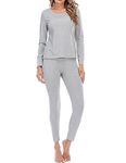 Locachy Cotton Thermal Underwear for Women Ultra Soft Long Johns Top & Bottom Set (Gray, Large)