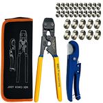 PEX Pipe Clamp Cinch Tool Crimping Tool Crimper for Stainless Steel Clamps from 3/8-inch to 1-inch with 1/2-inch 20PCS and 3/4-inch 10PCS SS PEX Clamps,with Pipe Cutter (CH-T-2N)
