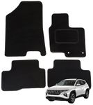 Tailored Car Mats for Hyundai Tucson 2021-2025 HYBRID, Set of 4a Floor Mats, Black with Black Trim with 2 Safety Clips