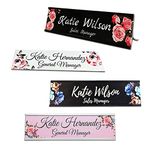 2" x 8" Custom Name Plate for Desk, Office Aluminum Desk Name Plate Personalized with Pretty Roses Pattern-(5 Styles) (Thick Aluminium)