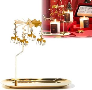 UCINNOVATE Christmas Spinning Candle Holder,Deer Rotating Candlestick Set for Candle Lover, Romantic Wedding, Christmas Party, Fireplace Decor, Home Table Decorations, Holiday Favor Gift(Golden)