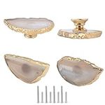 Malimali Unique White Agate Cabinet Knobs and Pulls Set of 4,Knobs for Cabinets and Drawers Gold Dresser Knobs Bifold Door Knob for Closet Kitchen Cupboard