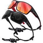 STORYCOAST Polarized Sports Sunglasses for Men Women Unbreakable Frame Cycling Fishing Driving Black+Red Mirror 2Pack