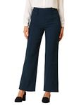 Allegra K Women's High Waist Bootcut Pants Elastic Back Straight Leg Work Trousers Dark Blue 12