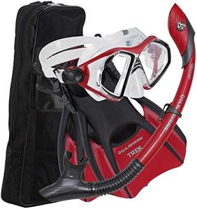 U.S. Divers Admiral Premium Snorkeling Set - Silicone Mask, Trek Travel Fins, Dry Top Snorkel + Snorkeling Gear Bag, Red, Large (Men (10-13), Women (11.5-15.5))