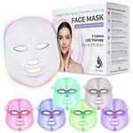 Red Light Therapy LED Face Mask 7 Color | LED Mask Therapy Facial Photon For Healthy Skin Rejuvenation | Collagen, Anti Aging, Wrinkles, Scarring | Korean Skin Care, Facial Skin Care Mask Updated Version (Version 2) (Off-white)