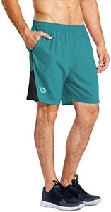 baleaf Men's 7" Running Shorts with Mesh Liner Zipper Pocket for Athletic Workout Gym Teal XX-Large