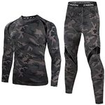 Muezna Men’s Long Johns Thermal Underwear Set, Top and Bottom Underwear Base Layer Soft Fleece Lined Camouflage