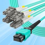 10Gtek Fiber Optic Cable Patch Cord - MPO to 8X LC Fanout Fiber Jumper Cable, OM3 MMF 8-core Fiber, Application for QSFP+Transceiver, 2m(6.6ft), Breakout 0.5m