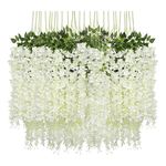 Artificial Wisteria Vine | Ratta Fake Wisteria Hanging | Garland Silk Long Hanging Bush Flowers String for Wall Hanging, Ganpati Decoration and Wedding Decor (6, White)