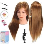 Mannequin Head, Beauty Star 20 Inch Long Gold Hair Cosmetology Mannequin Manikin Training Head Model Hairdressing Styling Practice Training Doll Heads with Table Clamp and Hair Styling Kit