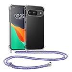 kwmobile Crossbody Case Compatible with Google Pixel 9 / Pixel 9 Pro Case - Clear TPU Phone Cover w/Lanyard Cord Strap - Lavender/Violet/Light Blue/Transparent