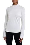 TCA Women's SuperThermal Long Sleeve Performance Base Layer Running Training Workout Top - Mock Neck - with Thumbholes - Marshmallow, M