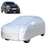 Amazon Brand - Solimo Waterproof Car Body Cover for All Kia Sonet | Durable Polypropylene Material | UV Protection | Integrated Mirror (Box Printed Silver + Blue Strap)