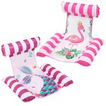 WERNNSAI Water Hammock Lounger - 2 Packs Pool Float For Adults Inflatable Swimming Pool Hammock Floaties Multi-Purpose Pool Chair Floating Lounge Bed For Summer Pool Beach Lake (Flamingo & Mermaid)