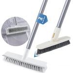 Floor Scrub Brush and Grout Brush Set with Long Handle, Heavy Duty Floor Scrubber Grout Cleaner Brush with Stiff Bristle for Tile, Corner, Carpet, Garage, Deck, Shower Floor (2 Pack Brush Head)