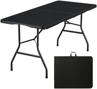 Lakhow 180CZ Folding Table 6 Foot Plastic Folding Table Indoor & Outdoor for Picnic, Camping,BBQ and Party, with Powder Coated Steel Legs and Built in Carry Handle, Black