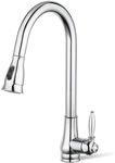 ACA International Rounded Euro Pull-Out Kitchen Mixer Tap with Pull Out Sprayer, 2-Mode Spray Kithcen Sink Tap 360° Swivel High Arc Laundry Sink Taps Faucet Solid Brass(Chrome)