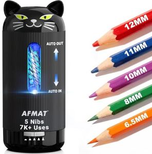 AFMAT Electric Pencil Sharpener, Auto in & Out, 5 Nibs, 7K+ Uses, Fully Automatic Classroom Pencil Sharpener, Rechargeable Hands-Free Sharpeners for Jumbo/Colored Pencils (φ6.5-12mm) PSJ2