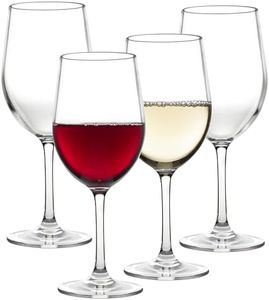 Unbreakable Stemmed Wine Glasses, 12oz - 100% Tritan - Shatterproof, Reusable, Dishwasher Safe Drink Glassware (Set of 4)- Indoor Outdoor Drinkware - Great Holiday and Wedding Gift