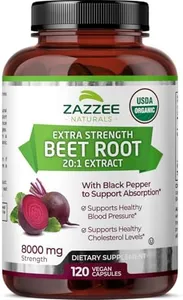 Zazzee USDA Organic Beet Root 8000 mg Strength 20:1 Extract, 120 Vegan Quick Release Capsules, Black Pepper Extract for Enhanced Absorption, Supports Nitric Oxide Production, Non-GMO, Made in The USA