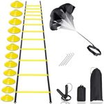 Speed & Agility Training Set–20ft Adjustable Agility Ladder, 12 Disc Cones, 1 Jump Rope, 1 Resistance Umbrella–Ideal for Football, Basketball, Fitness Training for Kids, Youth, Adults