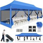 COBIZI 10x30 Canopy Tent, Heavy Duty Pop up Canopy with Sidewalls, Waterproof Easy Setup Canopy with Mosquito Netting, Outdoor Instant Screen Tents for Parties, Wedding with Roller Bag, Blue