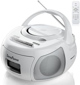 CD Cassette Player Combo, Battery Operated Bluetooth Boombox, CD Cassette USB MP3 AM/FM Radio, Headphone Jack, Retro Music Player with Recording Function (White)