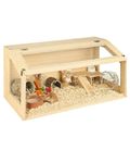 Large Wooden Hamster Cage, 31.5" Portable Habitat with Acrylic Panels & Openable Top, Includes Water Bottle, Fences and Platform for Syrian Hamsters, Dwarf Hamsters, Gerbils