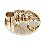 PATRA Bronze Dinner Set of 6-11" Thali, 2 Bowl,1 Glass,1 Sweet Dish Plate,1 Spoon Elegant, Durable, Traditional Bronze Dinnerware Set Gold Improve Taste, Digestive System & Health