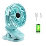 Gesto High Speed Rechargeable Clip-On Table Fan with Digital Display – 360° Moving USB Charging Fan for Home,Kitchen,Baby Stroller | 2000mAh Battery,5 Speed Modes,Portable Battery Operated Fan -Green