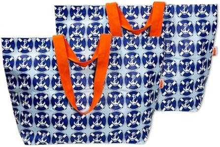 Byron Lifestyle Co's Oversized Shopper Tote Bag, 2 pack - Recycled Plastic, Large Tote with Heavy Duty Handles (Coastal Anchor)