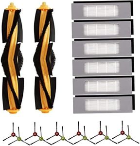 Replacement Parts Compatible with Ecovacs Deebot OZMO T9 T8 T8 Max T8 AIVI T5 N8 N5 Series Robot Vacuum Including 2 Main Roller Brushes, 6 Filters, 6 Side Brushes Roller Brush