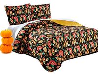 DaDa Bedding Collection Marigold?s Elegant Autumn Garden Reversible Quilted Coverlet Bedspread Set - Bright Vibrant Floral Multi Colorful Solid Mustard Yellow & Brown - Queen - 3-Pieces.