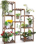 Snazzy Plant Stand indoor nature wood small plant shelf for multiple potted plants indoor outdoor plant holder rack table for Patio Window Garden Corner Balcony home Office (10 Tier Trapezium)