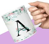 NH10 DESIGNS Colorful Floral Alphabet Letter A Printed Coffee Mug for Girls Boys Friends Love Kids Best Gift for Birthday Anniversary Initial Letter A, 350 Millilitre,Ceramic - 350 Ml