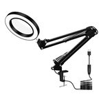 LED Magnifying Lamp,Adjustable 10X Magnifier Desk Lamp with 3 Colors 4.13" Diameter Glass USB Magnifying Lamp with Adjustable Swivel Arm for Reading/Office/Workbench. (Black)