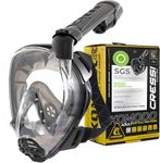 Cressi Komodo Full Face Dry Snorkelling Mask - 180° Panoramic View Snorkelling Mask - Dry Side Snorkel & Adult Snorkel Set - CO2 Safe Silicone Skirt & Scuba Equipment - Black/Black - M/L