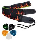 IMAGINEA® Guitar Strap with 5 Picks Printed Polyester Adjustable Wide Strap for Guitar, Electric, Acoustic Guitar | Modern Design | Ultra Comfortable Belt (Orange Flames)