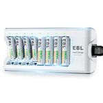 EBL Upgraded Battery Charger 8 Slots with 4 AA 4 AAA Batteries, Smart Individual Battery Charger Fast Charging for Ni-MH Ni-CD, Rechargeable Batteries AA AAA with Charger