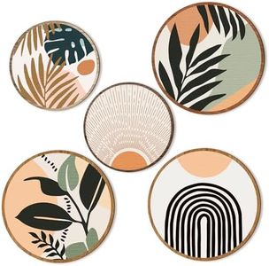5 Pcs Boho Wall Art Decor Wooden Living Room Wall Decor Bohemian Wall Hanging Decor Farmhouse Geometric Hanging Decor 10'' and 8'' Aesthetic Wood Minimalist Wall Art for Apartment Bedroom (Boho, Leaf)