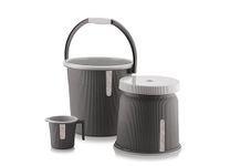 Nabhya Combo of 3 pcs Bathroom Accessories Set Plastic Bathroom Set with 20Ltr Plastic Bucket, Small Mug and Big Stool for Home, Kitchen & Bathroom (Black)