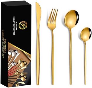 BonZeaL Stainless Steel Gold Cutlery Set for 2 Person 8 Pieces Mirror Finish Luxury Flatware Set for Dining Table Hotel Cafe Bar Restaurant Premium House Warming Gifts for New Home Kitchen