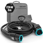 AKESON Type 2 Charging Cable for Electric Cars - 22kW, 3M, Three-Phase, 32A, IP55 Waterproof, IEC-62196-2 - Compatible with All Common Charging Stations and EVs