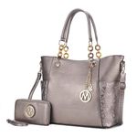 MKF Collection Tote Bag for Women, Handbag Set with Wallet-Top-Handle- Vegan Leather Purse, Merlina Pewter, L