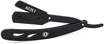 ACZET Stainless Steel Straight Edge Razor, Folding Design, Unisex, Black